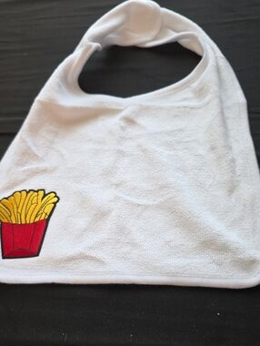White Kids Bib with French Fry Embroidery